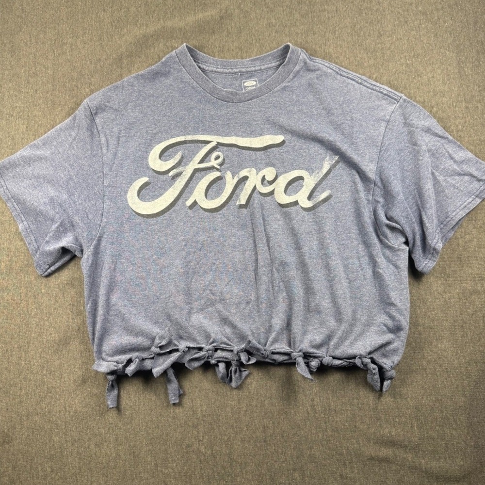 Ford Crop Top T Shirt Blue Knotted Tie Bottom Official Licensed Womens L